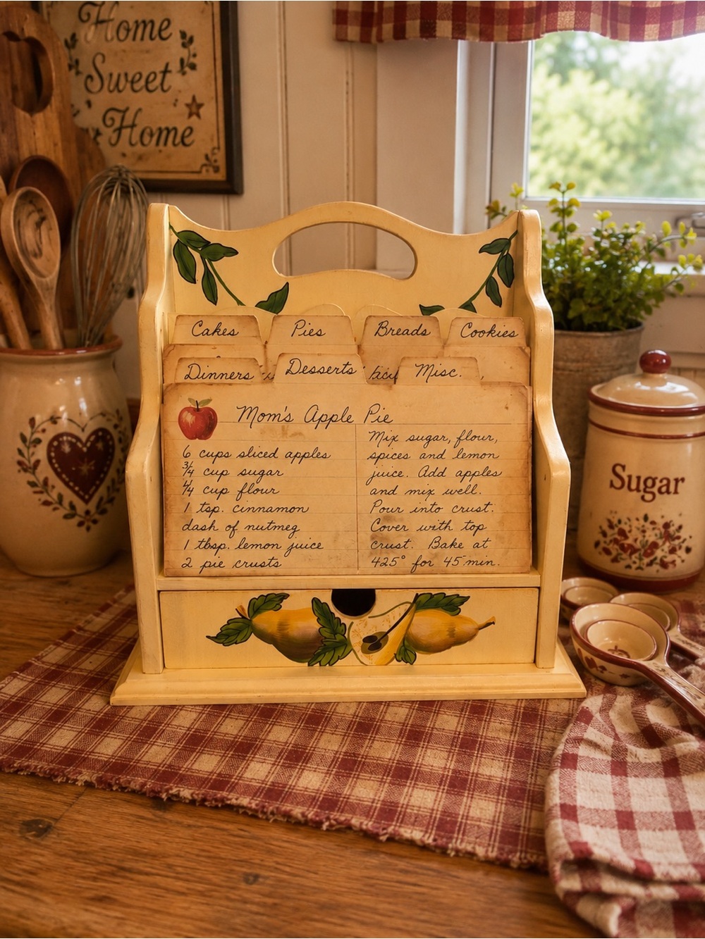 Classic Cream Recipe Card Holder Organizer - Vintage Kitchen Style
